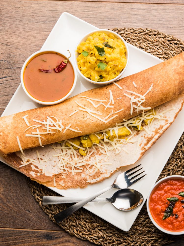 Cheese,Masala,Dosa,Recipe,With,Sambar,And,Chutney,,Selective,Focus